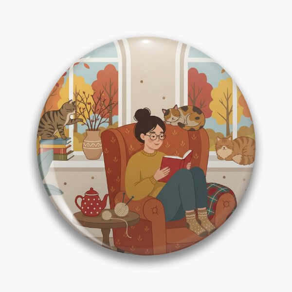 Item preview, Cozy Autumn Reading Nook with Cats designed and sold by AbstractAuraArt.