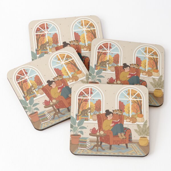 Item preview, Cozy Autumn Reading Nook with Cats designed and sold by AbstractAuraArt.