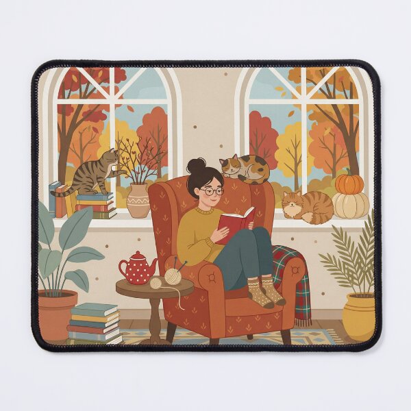 Item preview, Cozy Autumn Reading Nook with Cats designed and sold by AbstractAuraArt.
