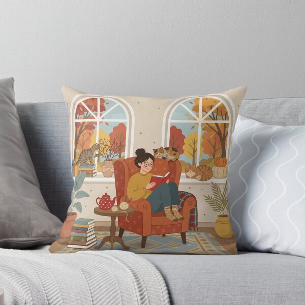 Item preview, Cozy Autumn Reading Nook with Cats designed and sold by AbstractAuraArt.