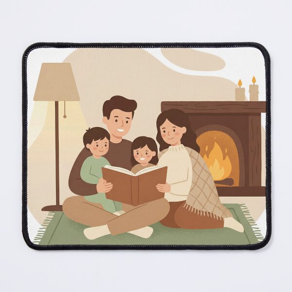 Item preview, Cozy Family Reading Night by the Fireplace designed and sold by AbstractAuraArt.