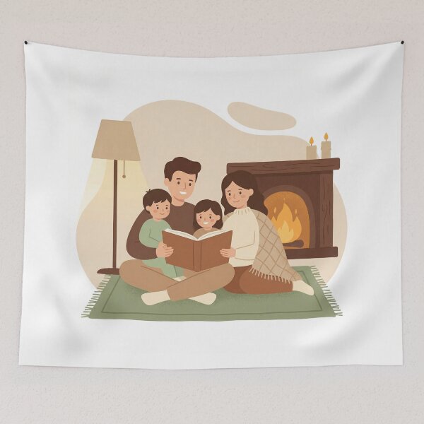 Item preview, Cozy Family Reading Night by the Fireplace designed and sold by AbstractAuraArt.