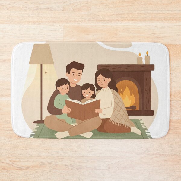 Item preview, Cozy Family Reading Night by the Fireplace designed and sold by AbstractAuraArt.