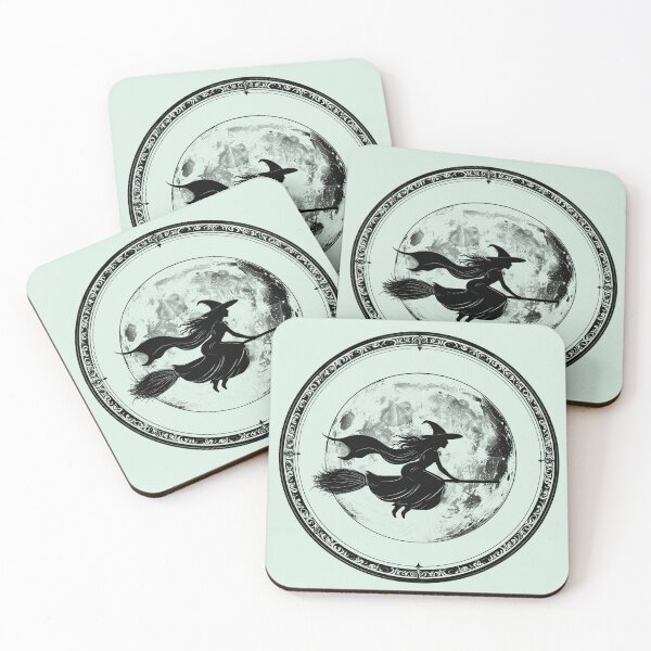Item preview, Silent magic, witch on a broomstick in an ornamental circle with a full moon designed and sold by LiskoDesign.