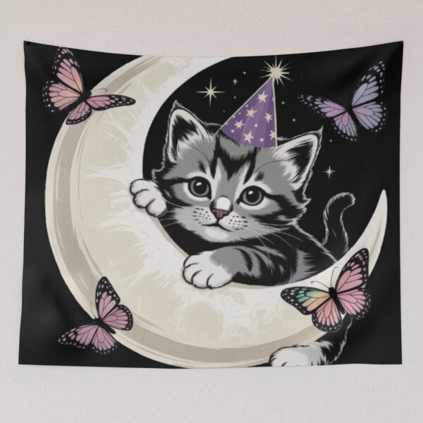 Item preview, Gray Birthday Cat and Moon  designed and sold by JediKittenWars.