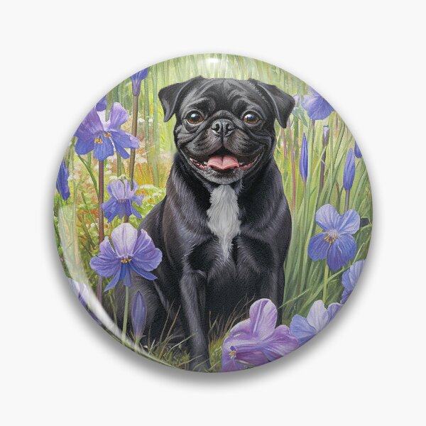 Item preview, Pug Black Dog in Purple Iris Garden Throw Blanket designed and sold by candiscamera.