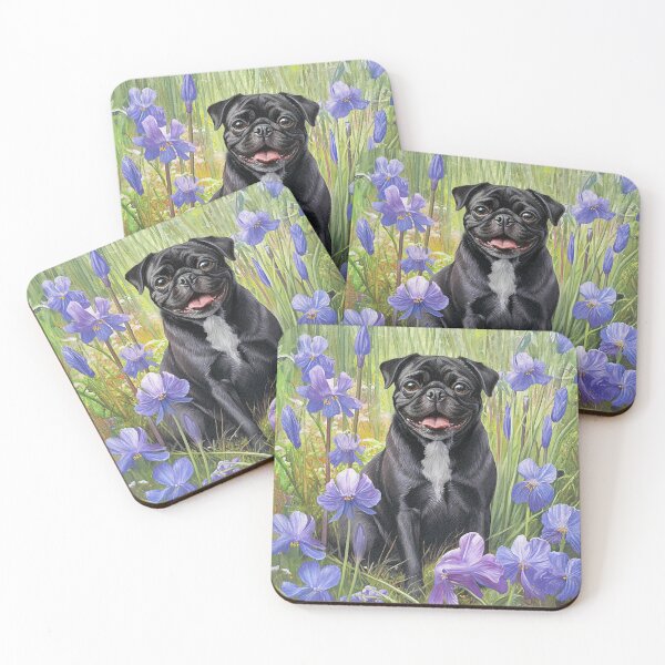 Item preview, Pug Black Dog in Purple Iris Garden Throw Blanket designed and sold by candiscamera.
