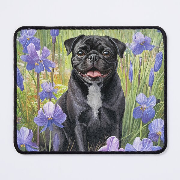 Item preview, Pug Black Dog in Purple Iris Garden Throw Blanket designed and sold by candiscamera.