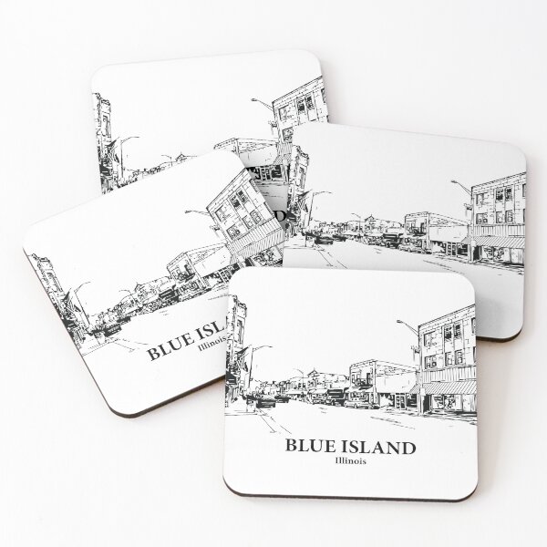 Item preview, Blue Island IL - Ink Cityscape Illustration designed and sold by Lakeric Cityscapes.