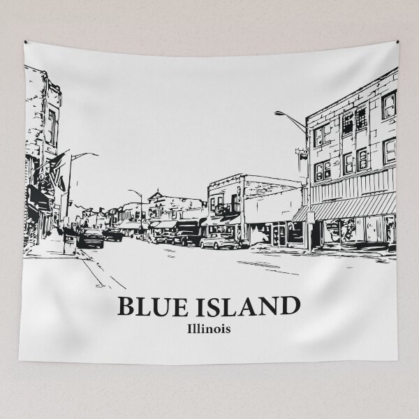 Item preview, Blue Island IL - Ink Cityscape Illustration designed and sold by Lakeric Cityscapes.