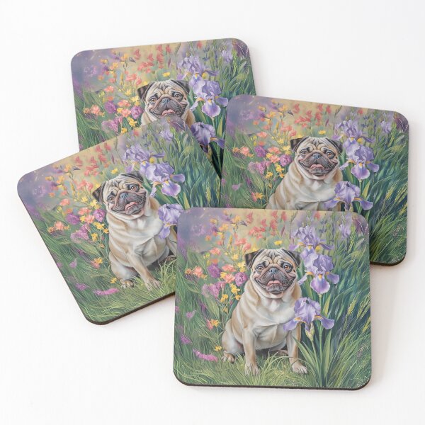 Item preview, Pug Fawn in Iris Garden Throw Blanket designed and sold by candiscamera.