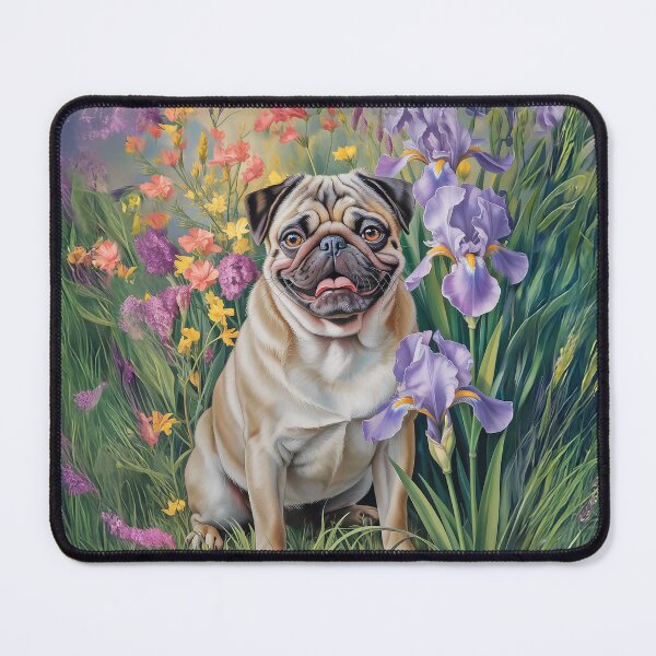 Item preview, Pug Fawn in Iris Garden Throw Blanket designed and sold by candiscamera.