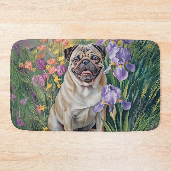 Item preview, Pug Fawn in Iris Garden Throw Blanket designed and sold by candiscamera.