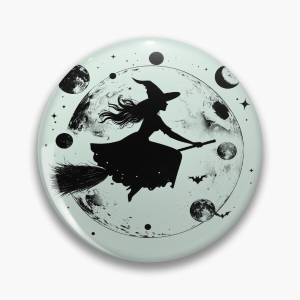 Item preview, Silent magic, witch on a broomstick surrounded by moons designed and sold by LiskoDesign.