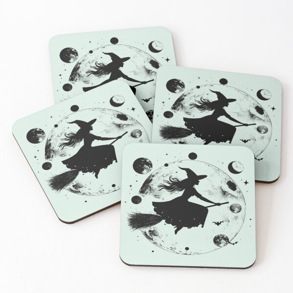 Item preview, Silent magic, witch on a broomstick surrounded by moons designed and sold by LiskoDesign.