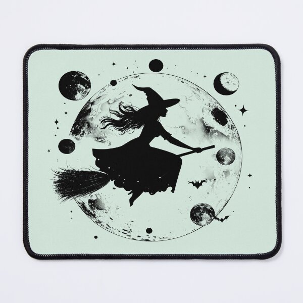Item preview, Silent magic, witch on a broomstick surrounded by moons designed and sold by LiskoDesign.