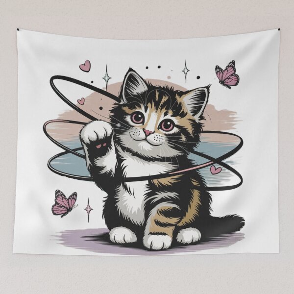 Item preview, Atomic Cat Watercolor Abstract Pink Butterfly Kitten Heart designed and sold by JediKittenWars.