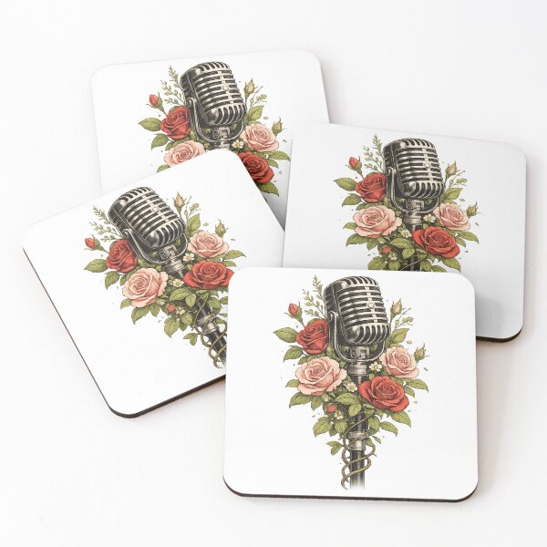 Item preview, Vintage Microphone with Roses - Retro Music Floral Art Singer Gift Design designed and sold by Greemo03.