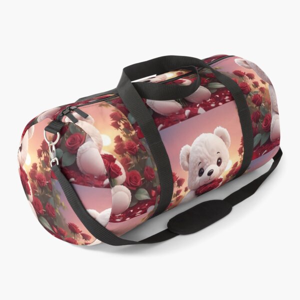 Item preview, Fluffy White Teddy Bear Holding a Bouquet of Red Roses designed and sold by Dreamy Armine Art.
