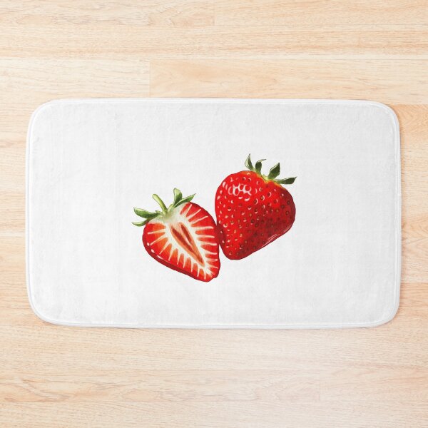 Item preview, Two strawberries resting on a white background with one berry cut to show the inside and one whole designed and sold by Ms. Iryna.
