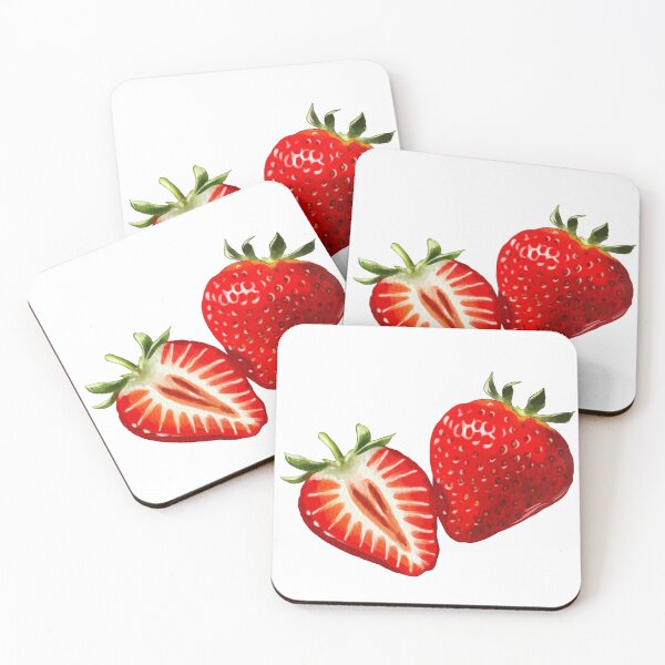 Item preview, Two strawberries resting on a white background with one berry cut to show the inside and one whole designed and sold by Ms. Iryna.