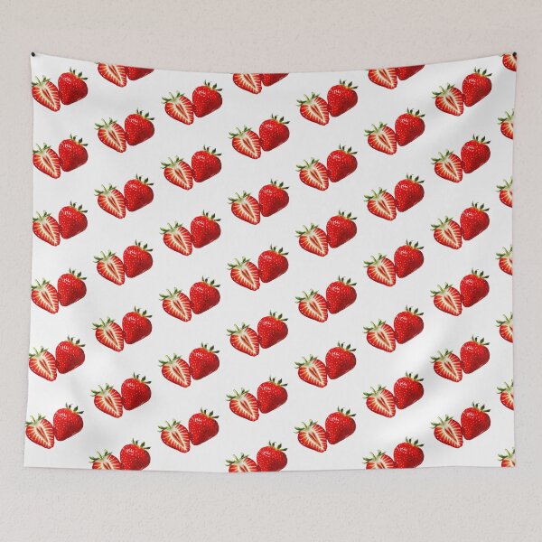 Item preview, Two strawberries resting on a white background with one berry cut to show the inside and one whole designed and sold by Ms. Iryna.