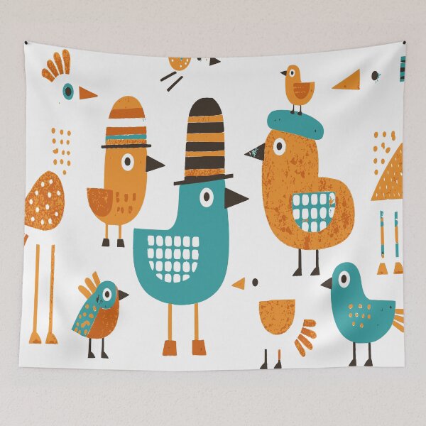 Item preview, Retro Bird Parade Geometric Mid-Century Wall Art designed and sold by zamew.