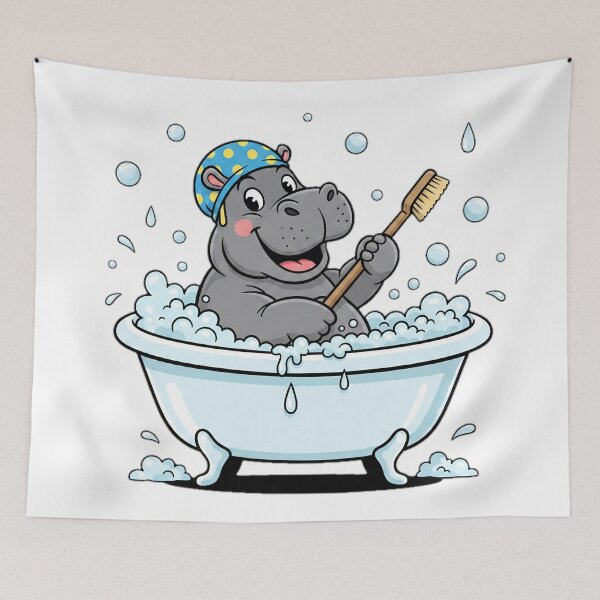 Item preview, Cute Hippo Taking a Bath - Funny Cartoon Hippopotamus in Bathtub Art designed and sold by Wild-way Art.