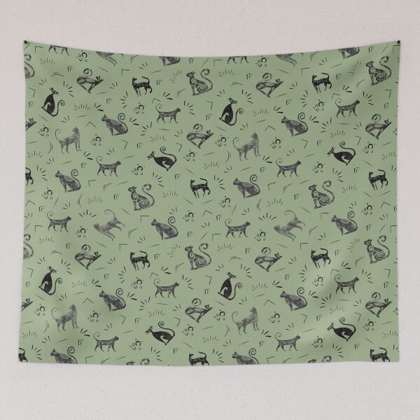 Item preview, Cave Art Cats on Sage Green designed and sold by KSimpson838.