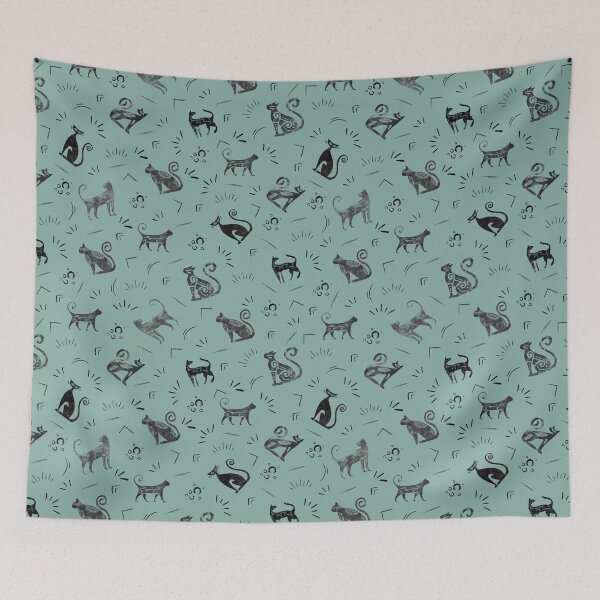 Item preview, Cave Art Cats on Light Gray Turquoise designed and sold by KSimpson838.