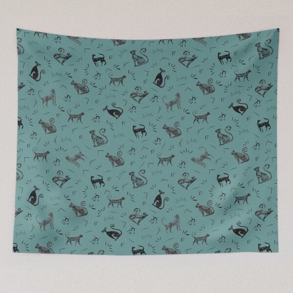 Item preview, Cave Art Cats on Gray Cyan designed and sold by KSimpson838.