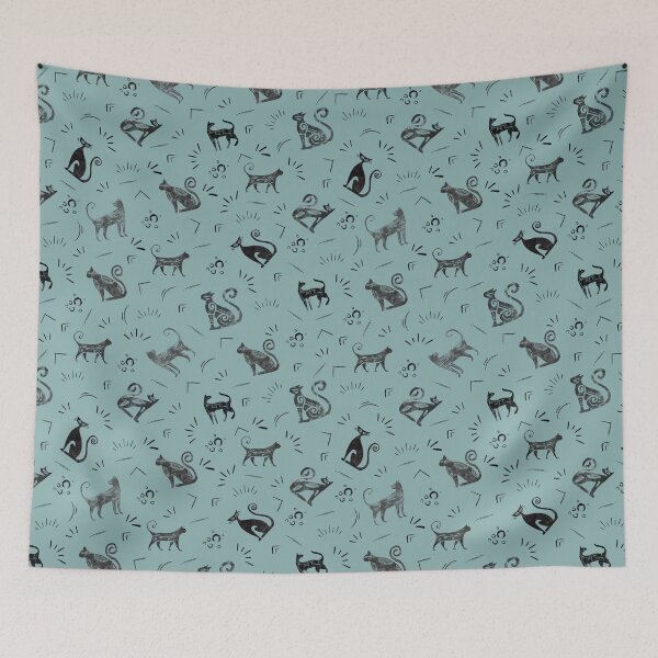 Item preview, Cave Art Cats on Light Gray Cyan designed and sold by KSimpson838.