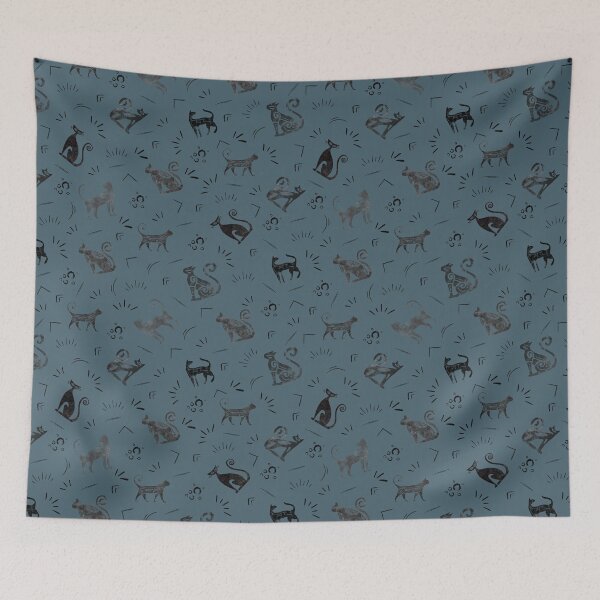 Item preview, Cave Art Cats on Dark Gray Azure designed and sold by KSimpson838.