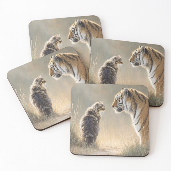 Item preview, Maine Coon Meets Siberian Tiger – Wild & Domestic Cat Art designed and sold by Kovrika.
