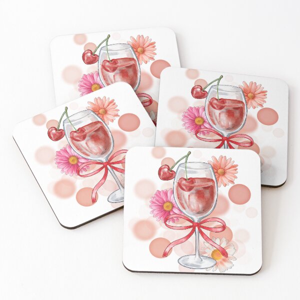 Item preview, Cherries on an Elegant Drink with Flowers – Illustration designed and sold by iamKRUK.