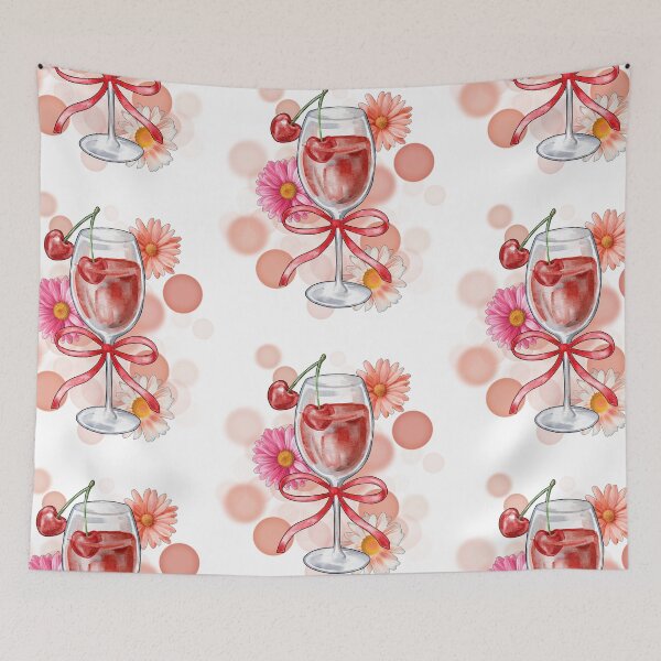Item preview, Cherries on an Elegant Drink with Flowers – Illustration designed and sold by iamKRUK.