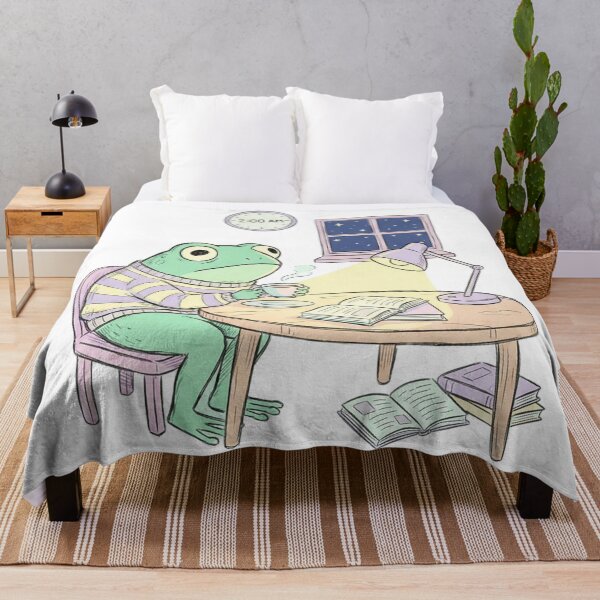 Item preview, Anxious Frog Sipping Tea at 2AM – Cozy Pastel Cottagecore Illustration designed and sold by MrBebox.