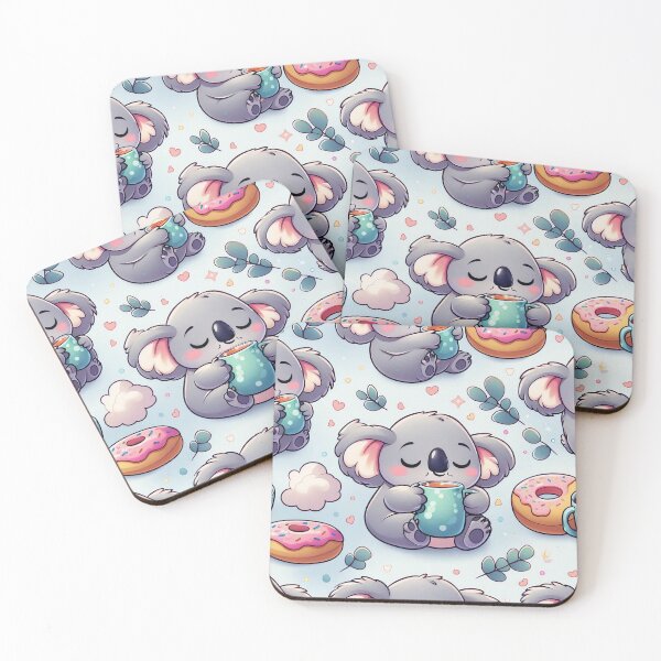 Item preview, Sleepy Kawaii Koala with Tea and Donuts Seamless Pattern designed and sold by ziniti.
