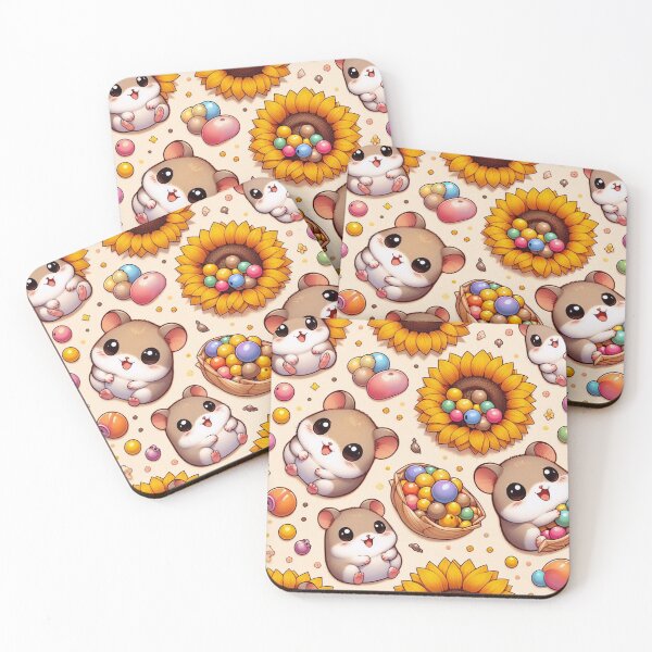 Item preview, Tiny Kawaii Hamster with Sunflowers and Treats Seamless Pattern designed and sold by ziniti.