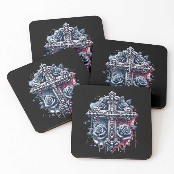 Item preview, Gothic Rose Cross – Dark Ornate Floral Religious Art designed and sold by TheInkRaven.