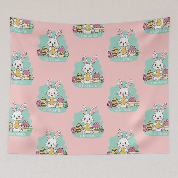 Item preview, Hello Easter Cute Bunny – Pastel Easter Eggs Kawaii Spring Design designed and sold by SimoesArtistry.