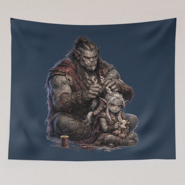 Item preview, Gentle Orc Dad Braiding Daughter's Hair designed and sold by Vellaro.