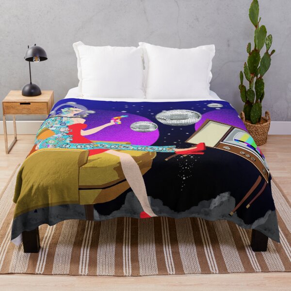 Item preview, Space TV Lounge – Retro Futuristic Robot Pin-Up with Disco Balls designed and sold by MidModMagic.