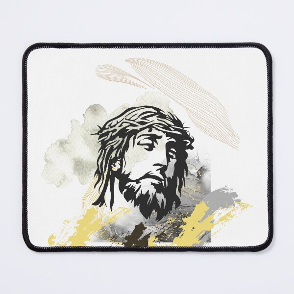 Item preview, Abstract Jesus Face Art – Golden Black Modern Christ Portrait, Luxury Spiritual Wall Art Design designed and sold by Aura Design.