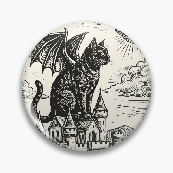 Item preview, Black Dragon Cat UFO Vintage Medieval Fantasy  designed and sold by Y-Vibes.