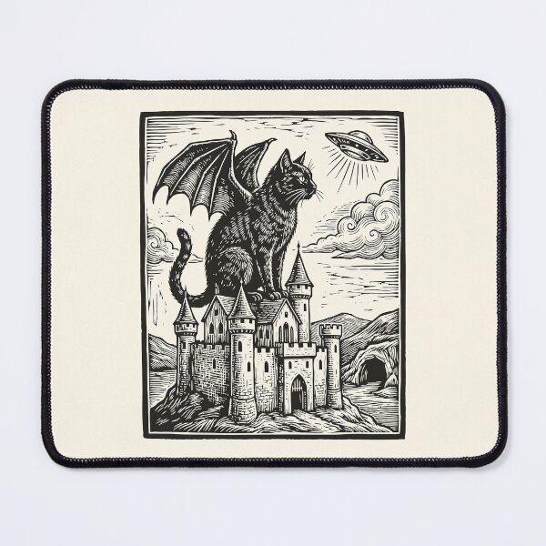 Item preview, Black Dragon Cat UFO Vintage Medieval Fantasy designed and sold by Y-Vibes.