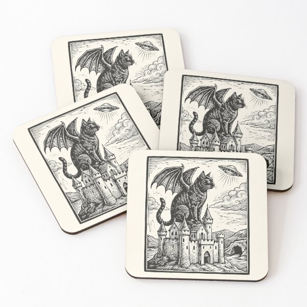 Item preview, Black Dragon Cat UFO Vintage Medieval Fantasy  designed and sold by Y-Vibes.