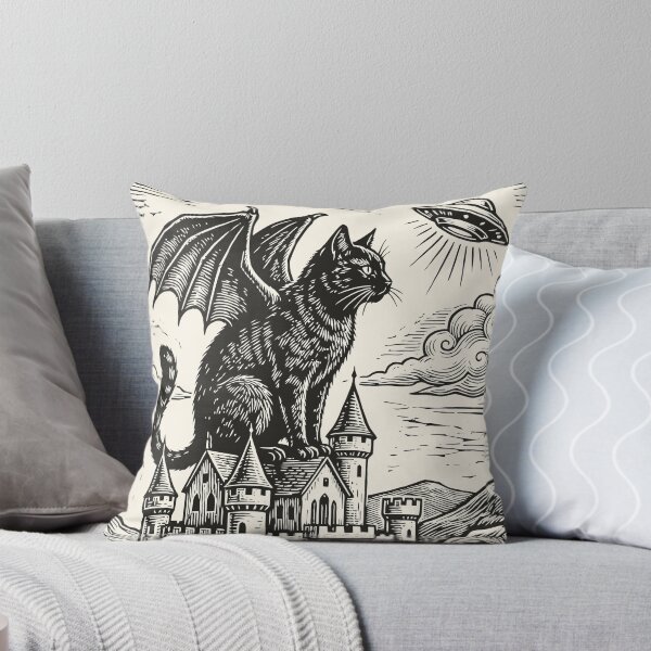 Item preview, Black Dragon Cat UFO Vintage Medieval Fantasy  designed and sold by Y-Vibes.