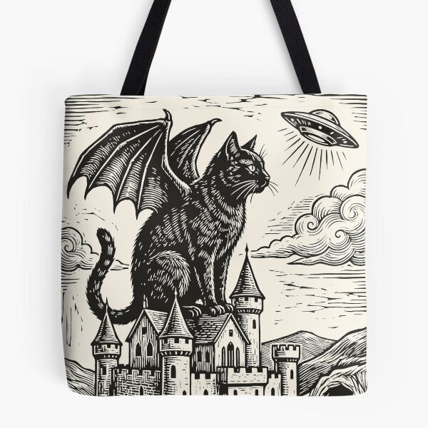 Item preview, Black Dragon Cat UFO Vintage Medieval Fantasy  designed and sold by Y-Vibes.