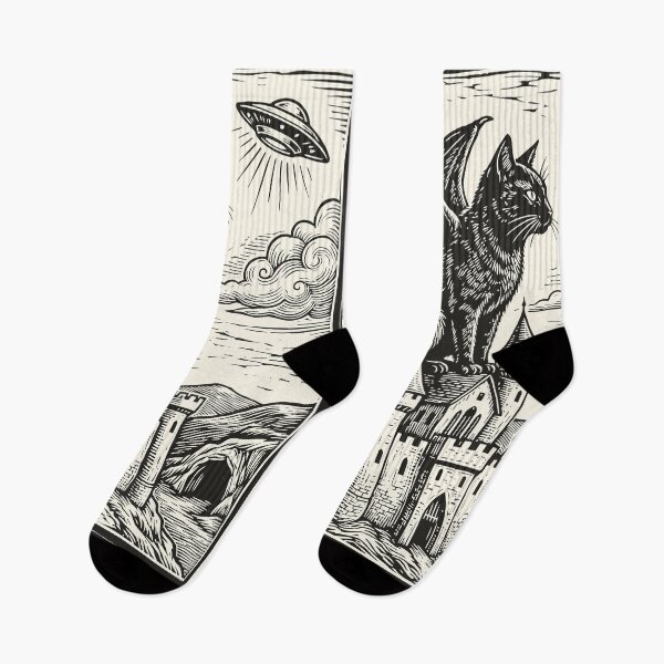 Item preview, Black Dragon Cat UFO Vintage Medieval Fantasy  designed and sold by Y-Vibes.